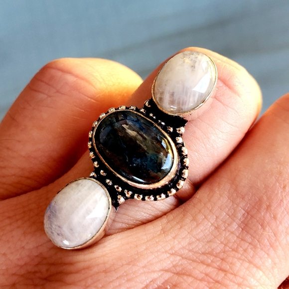 New Kyanite & Rainbow Moonstone 925 Silver Ring. - Picture 11 of 12
